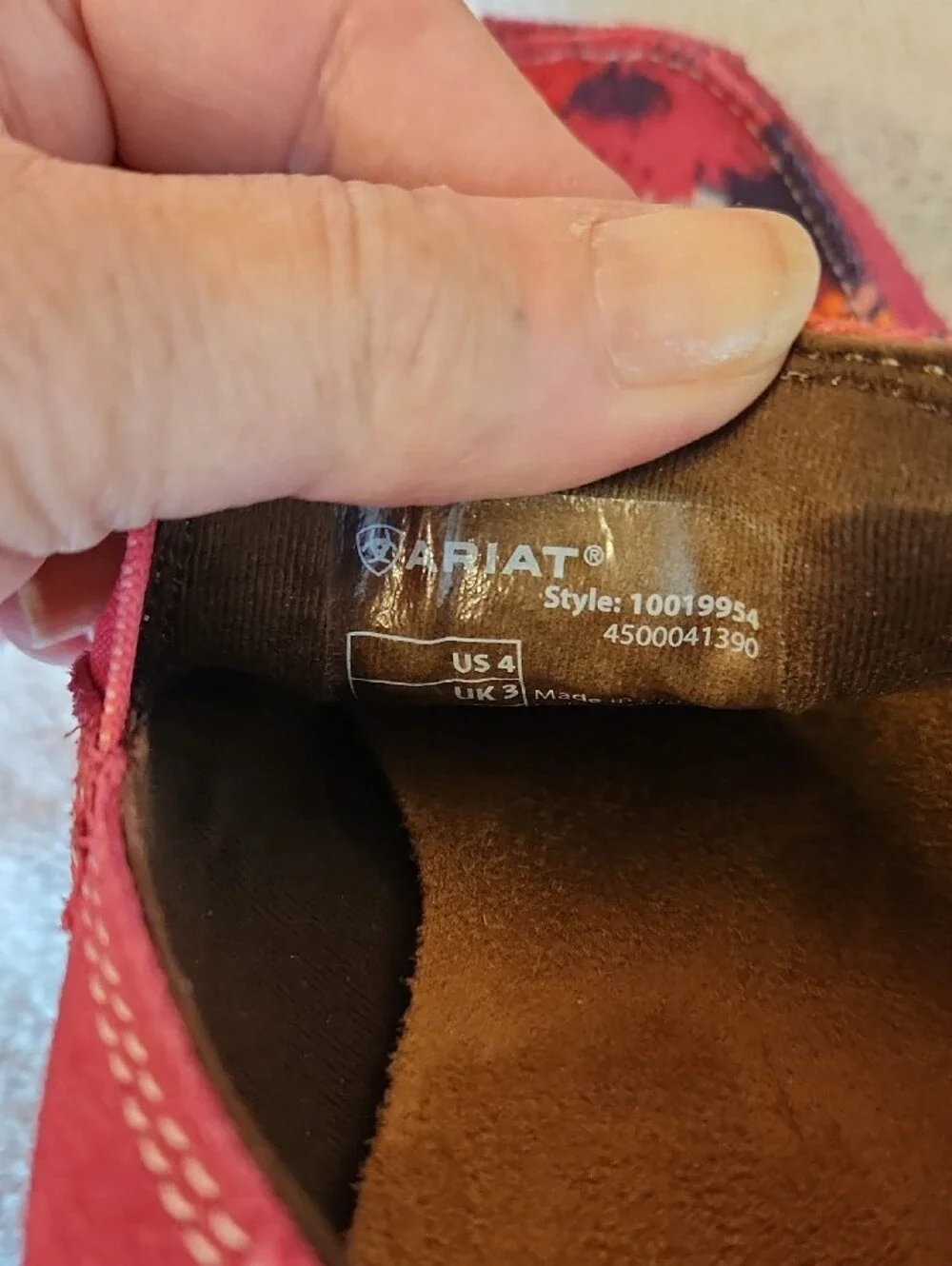 Ariat Pink Suede Floral Slip-On Moccasins